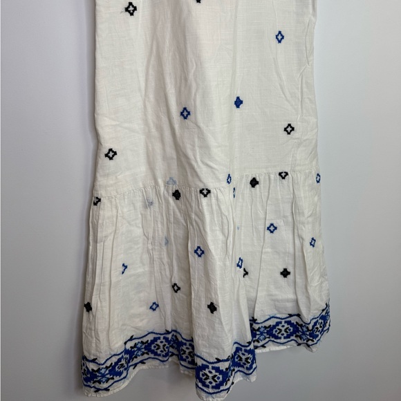 Zara White Sundress Blue Embroidery vacation cotton dress size 11-12 years - Picture 2 of 6